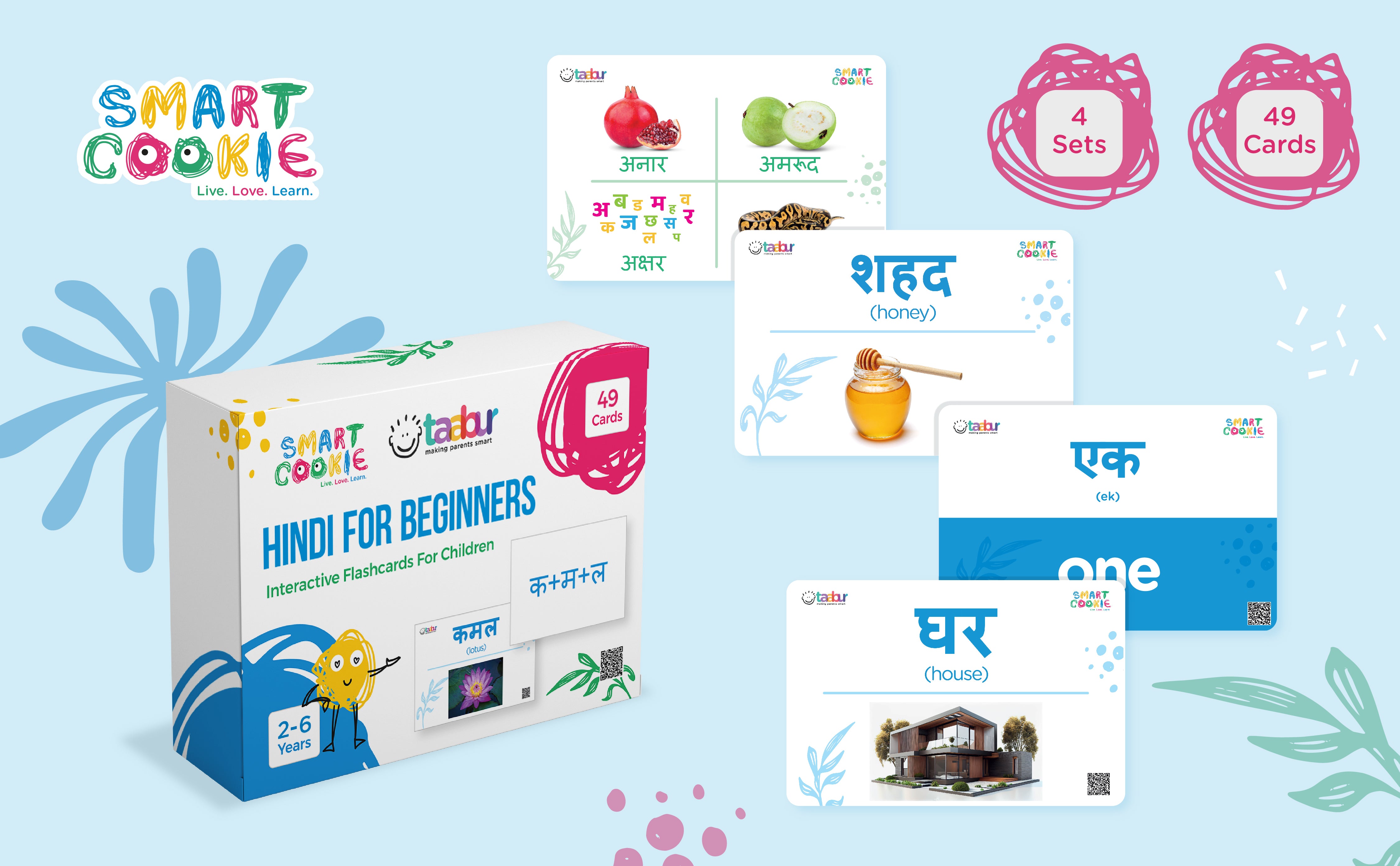 Hindi for Beginners - 4 Sets of Interactive Flashcards - for Kids Aged 2 to 6 Years Old