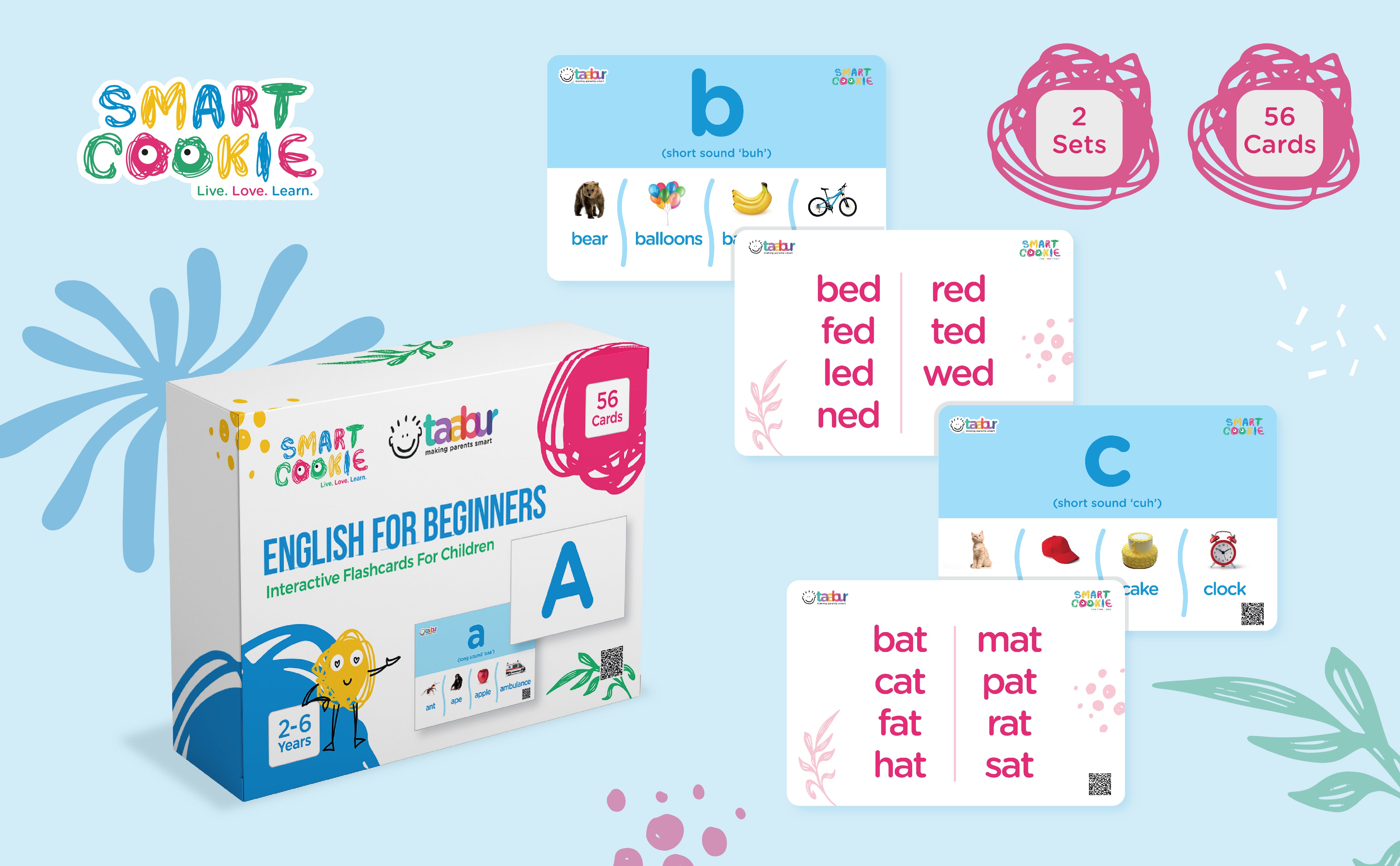 English for Beginners - 2 Sets of Interactive Flashcards (56 Cards) - for Kids Aged 2 to 6 Years Old