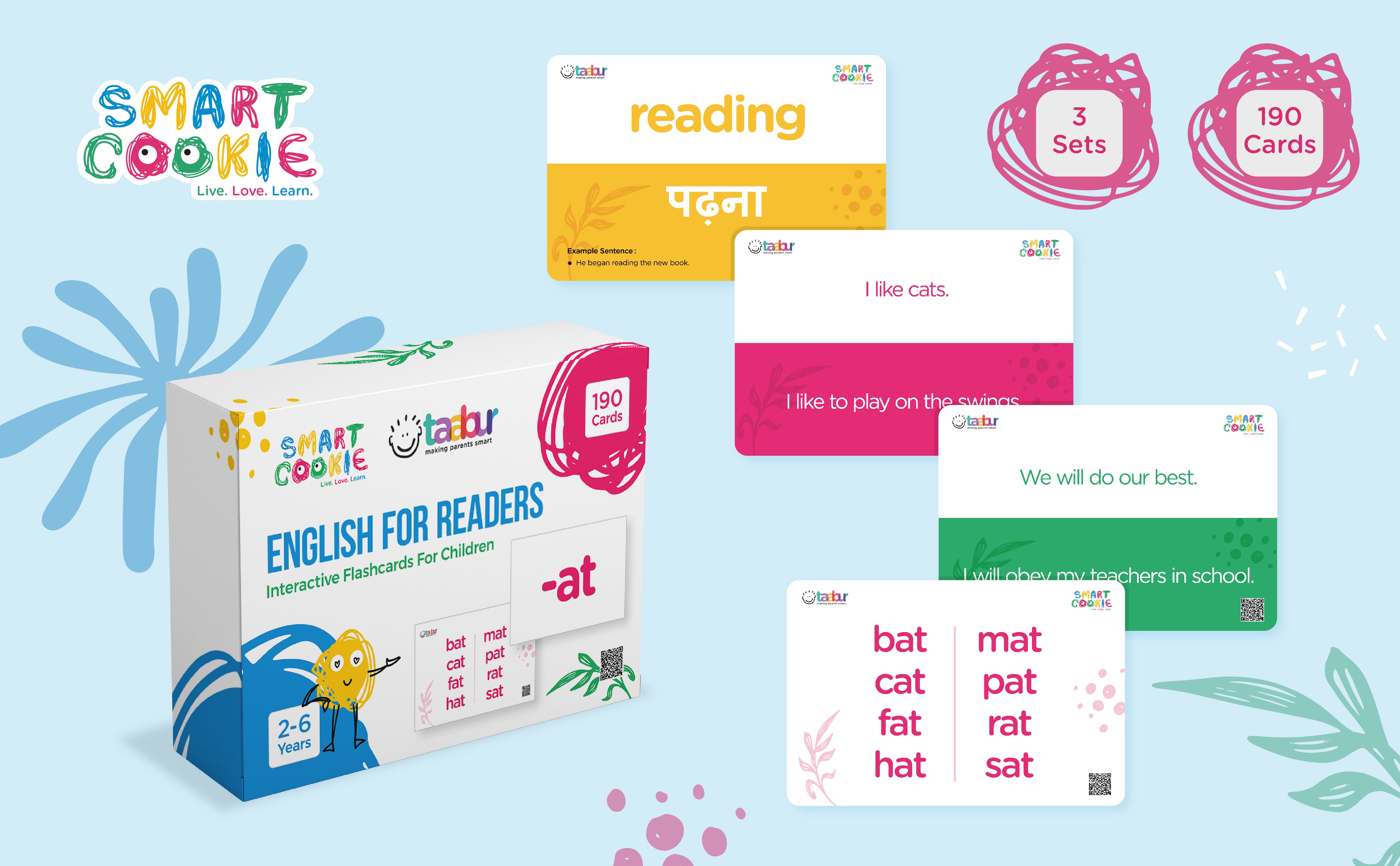 English for Readers - 3 Sets of Interactive Flashcards - for Kids Aged 2 to 6 Years Old