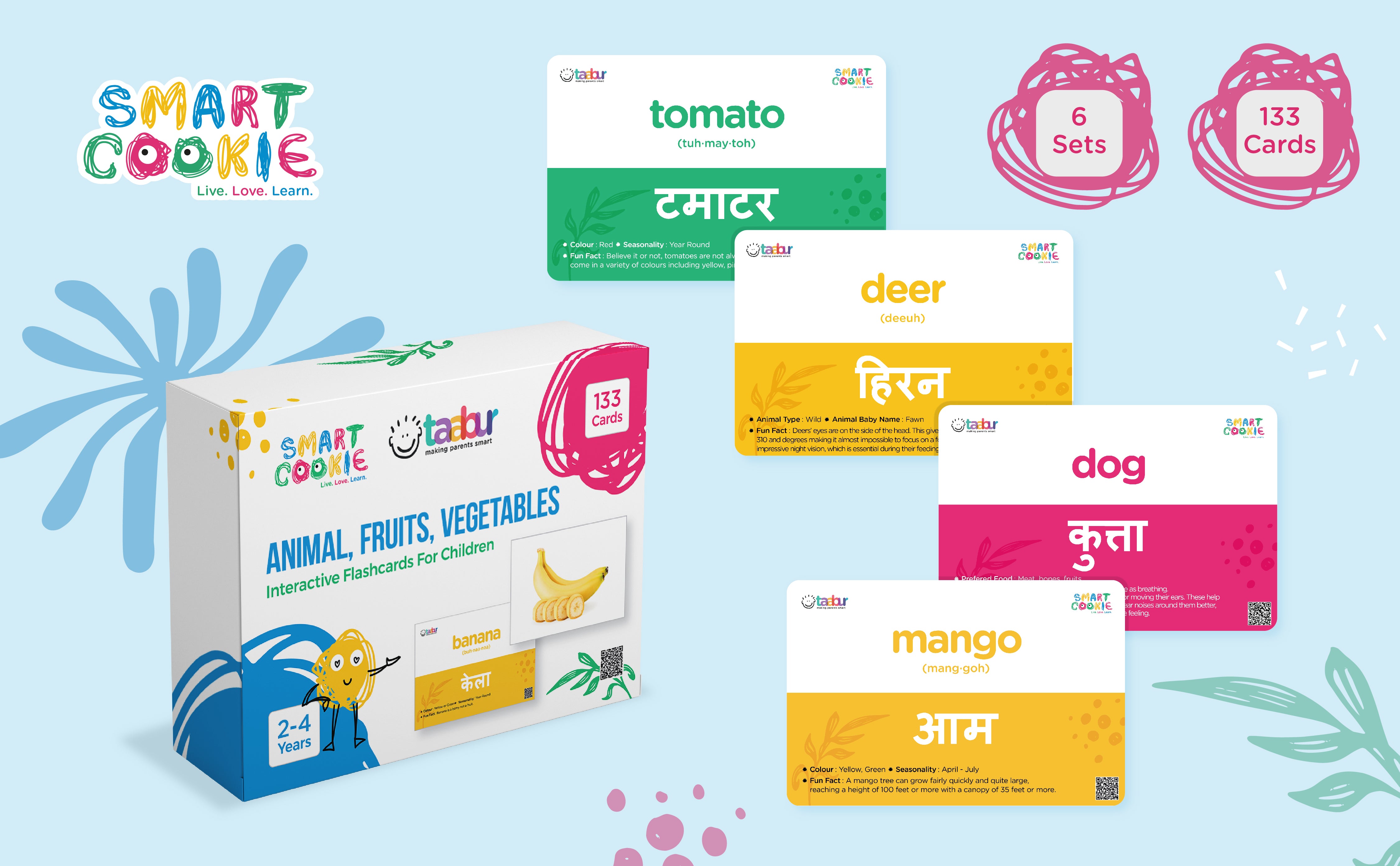 Animals, Fruits, Vegetables - 6 Sets of Interactive Flashcards - for Kids Aged 2 to 4 Years Old