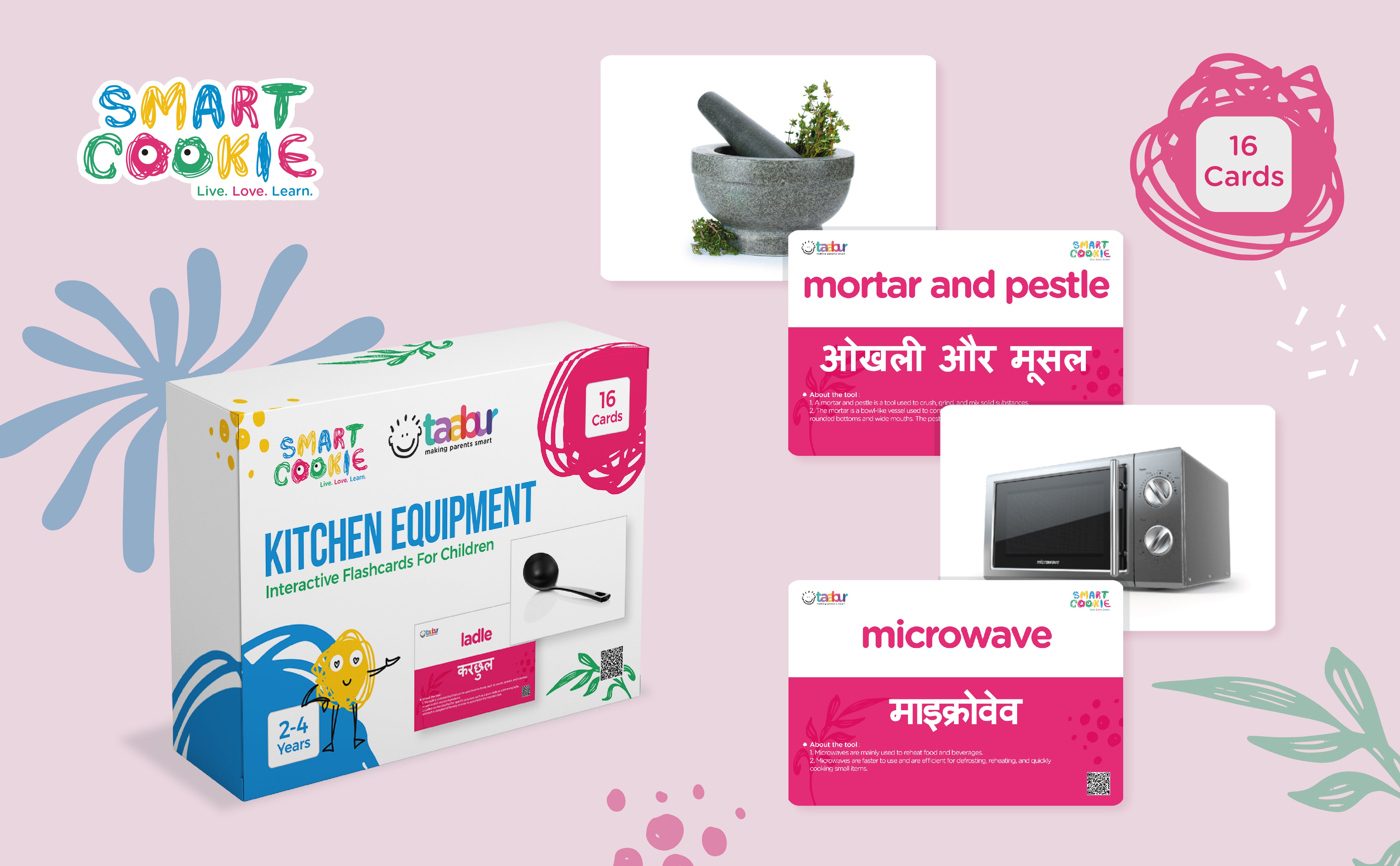 Kitchen Equipment - Interactive Flash Cards For Children (16 Cards) - for Kids Aged 2 to 4 Years Old