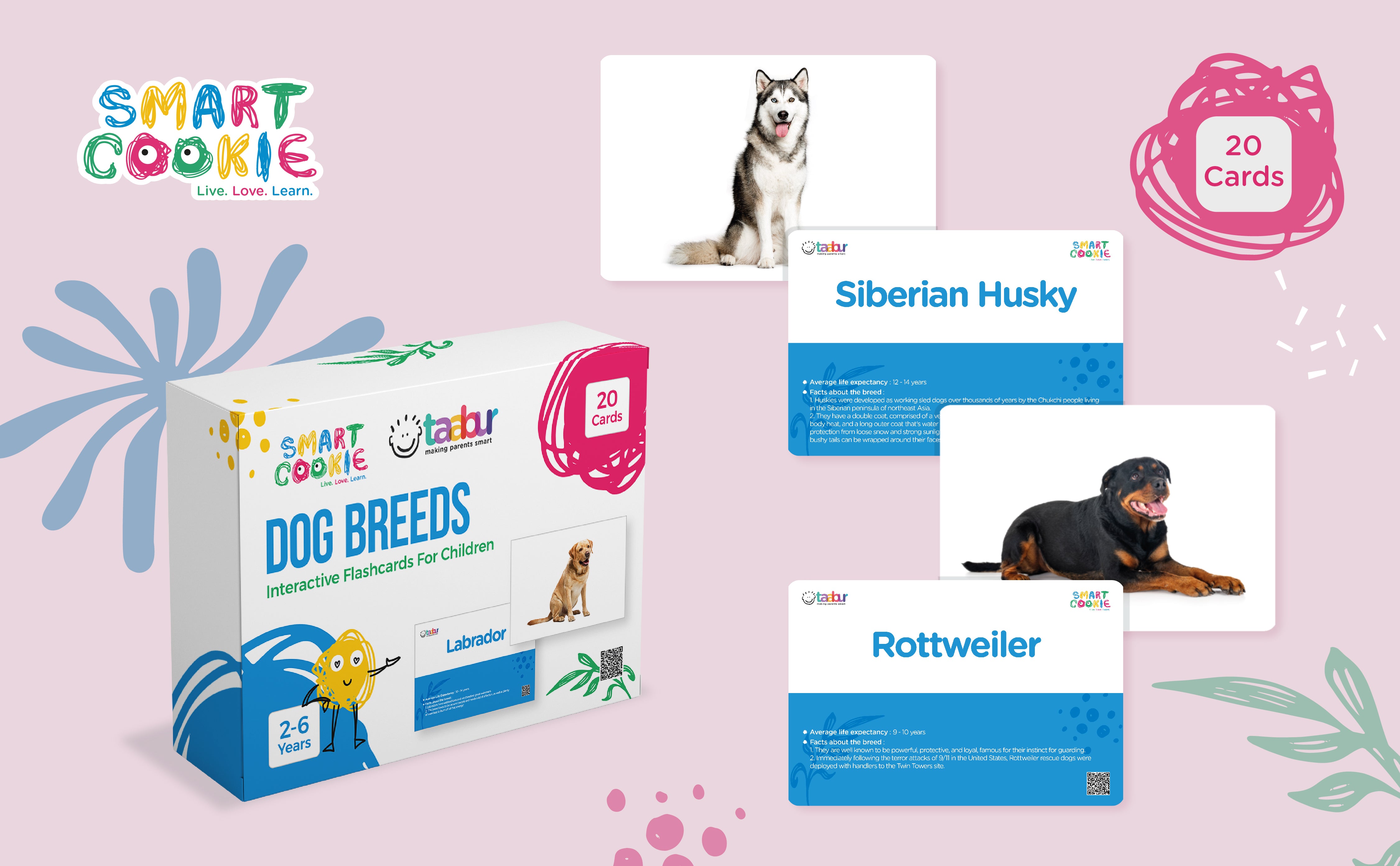 Dog Breeds - Interactive Flash Cards for Children (20 Cards) - for Kids Aged 2 to 6 Years Old