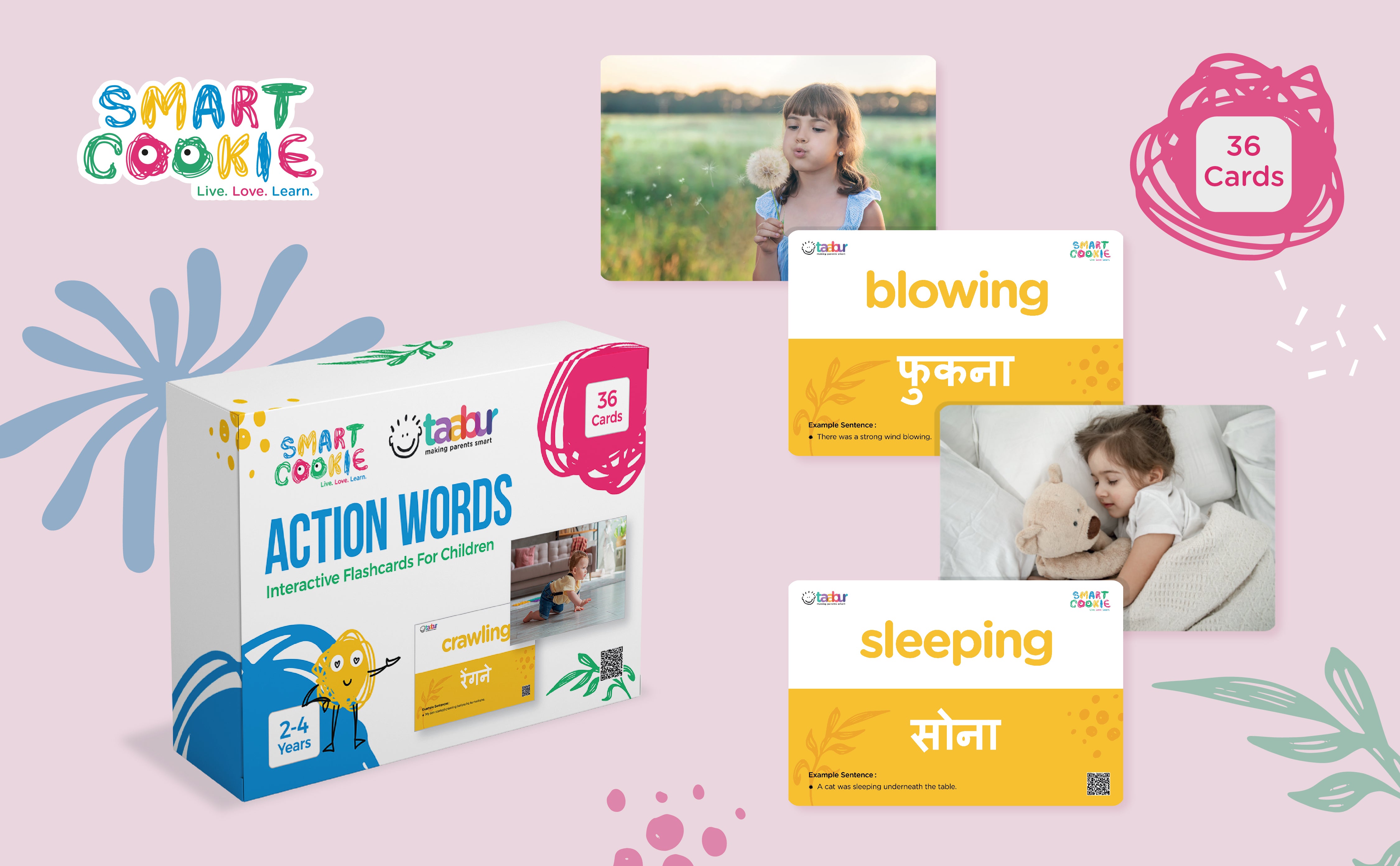 Action Words - Interactive Flash Cards for Children (36 Cards) - for Kids Aged 2 to 4 Years Old