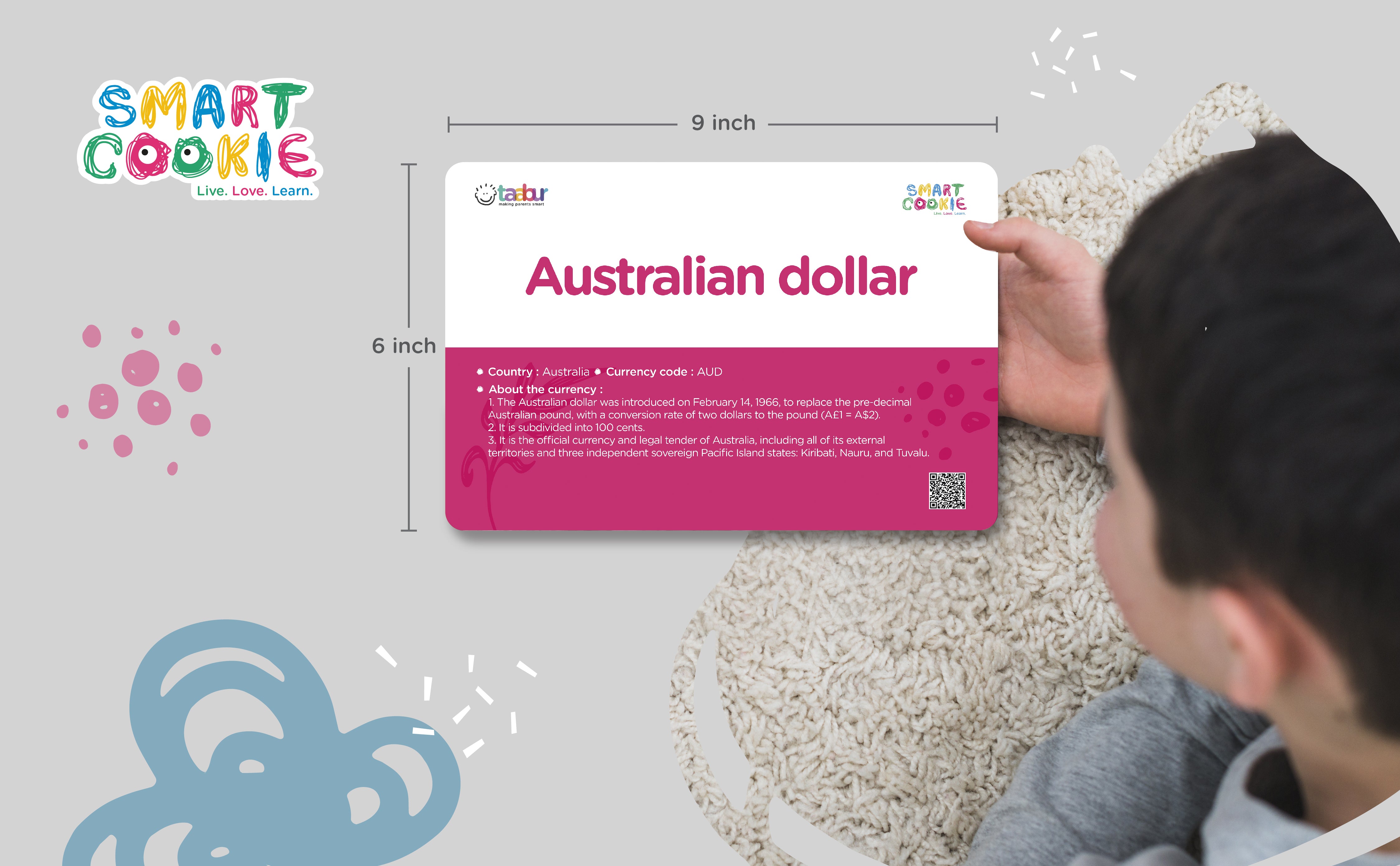 World Currencies (Australia and Americas) - Interactive Flash Cards For Children (20 Cards)