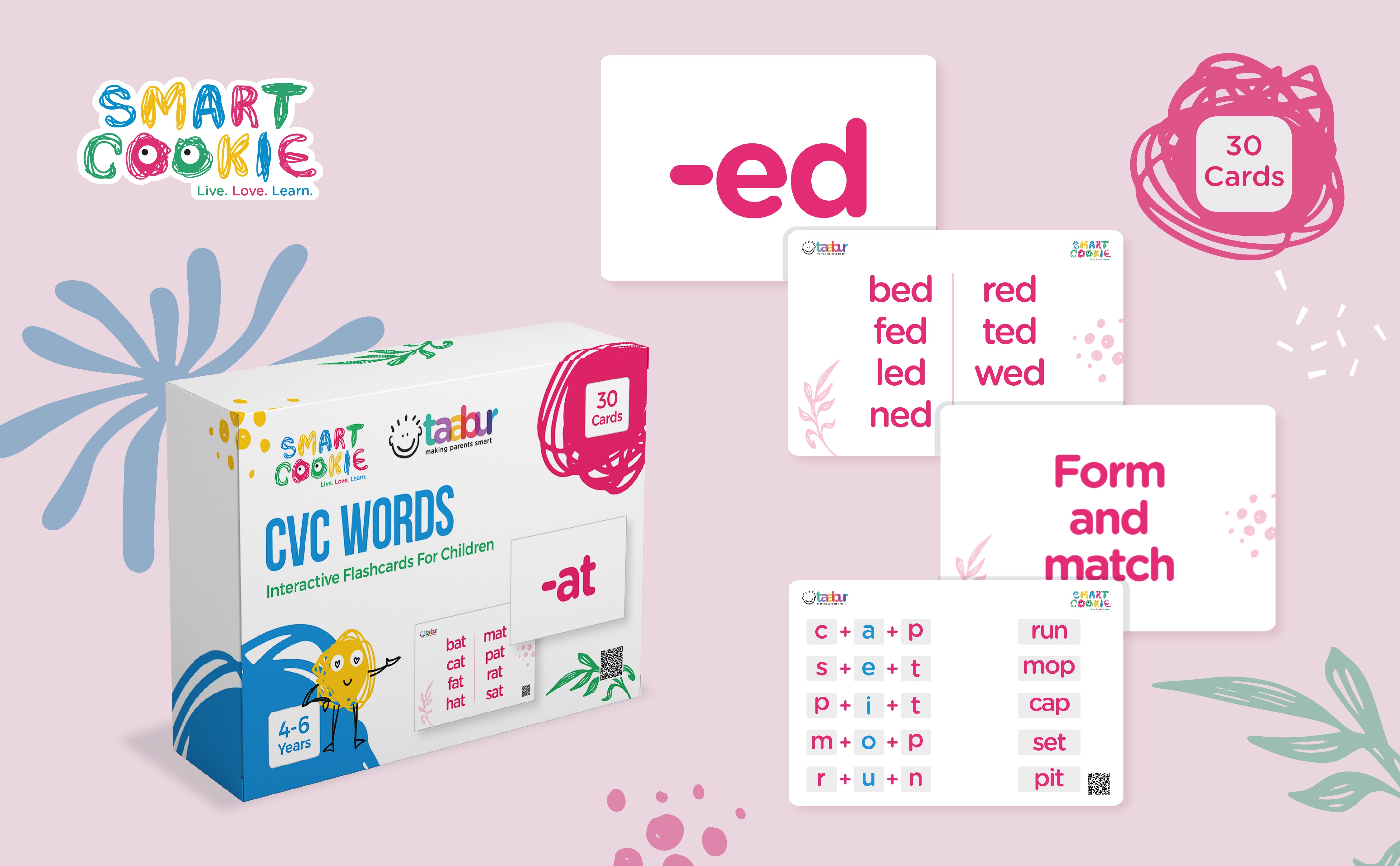 CVC Words - Interactive Flash Cards for Children (30 Cards) - for Kids Aged 4 to 6 Years Old