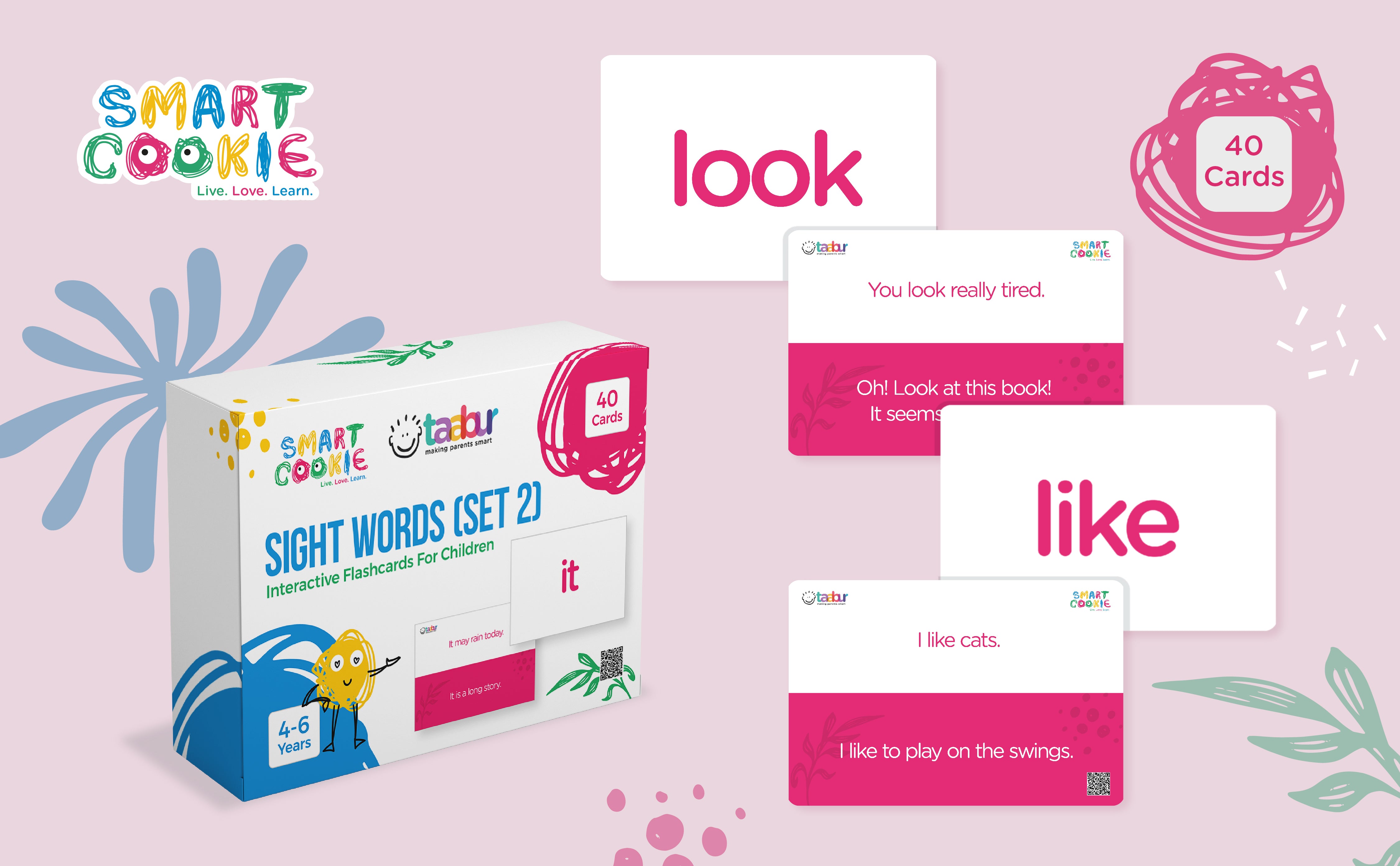 English Sight Words (Set 2) - Interactive Flashcards for Children (40 Cards) - for Kids Aged 2 to 4 Years Old