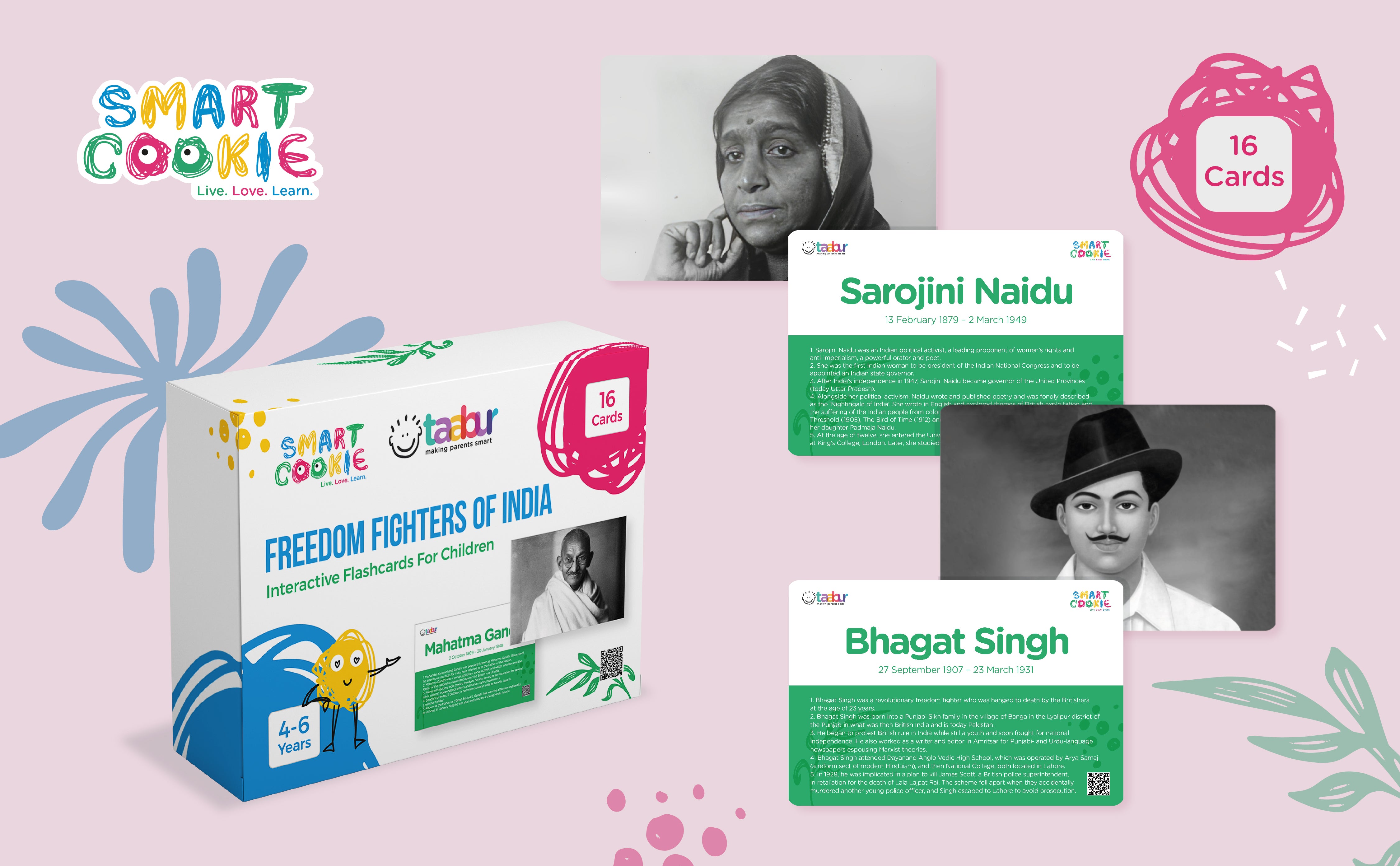 Freedom Fighters of India - Interactive Flash Cards for Children (16 Cards) - for Kids Aged 4 to 6 Years Old