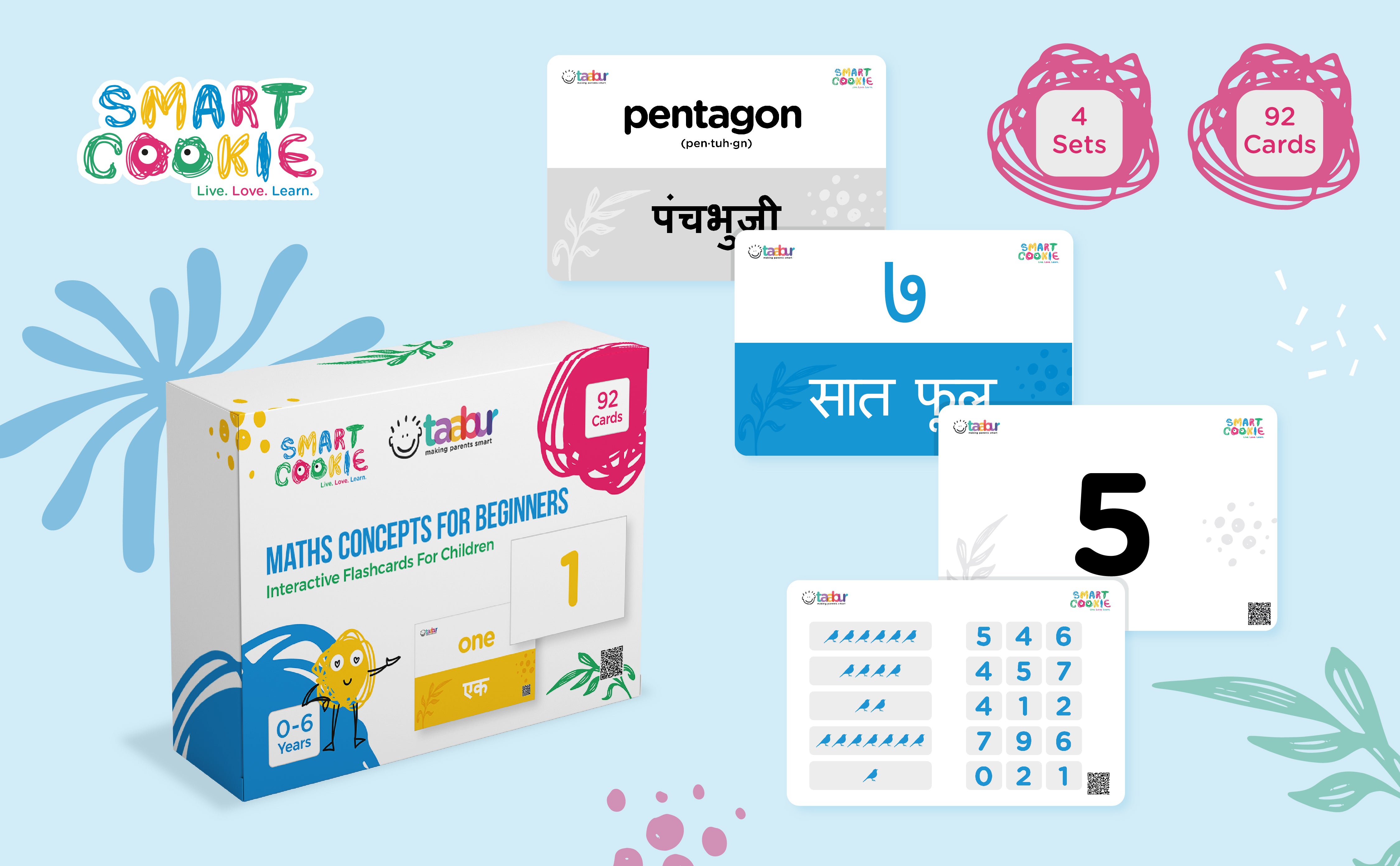 Maths Concepts for Beginners - 4 Sets of Interactive Flashcards - for Kids Aged 0 to 6 Years Old