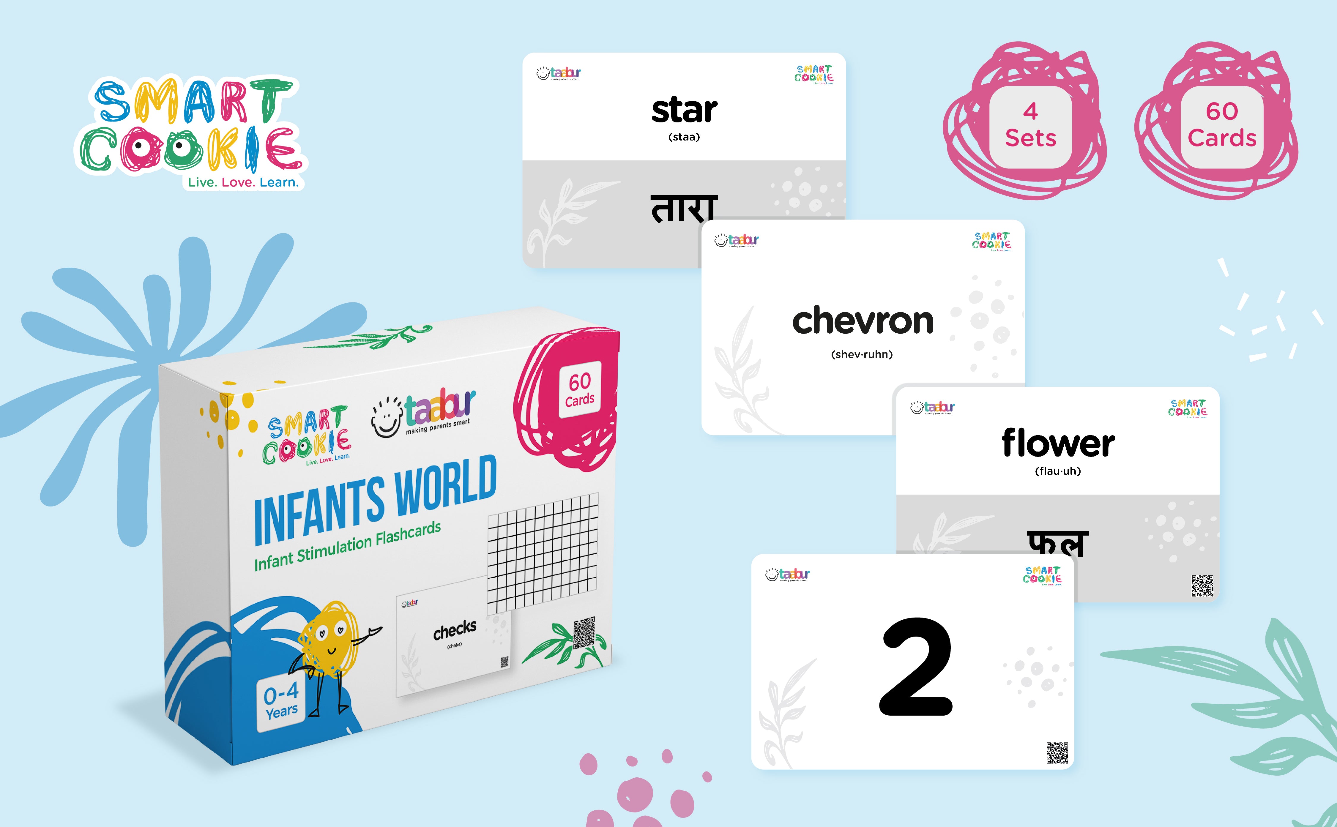 Infants World - 4 Sets of Interactive Flashcards - for Kids Aged 0 to 4 Years Old