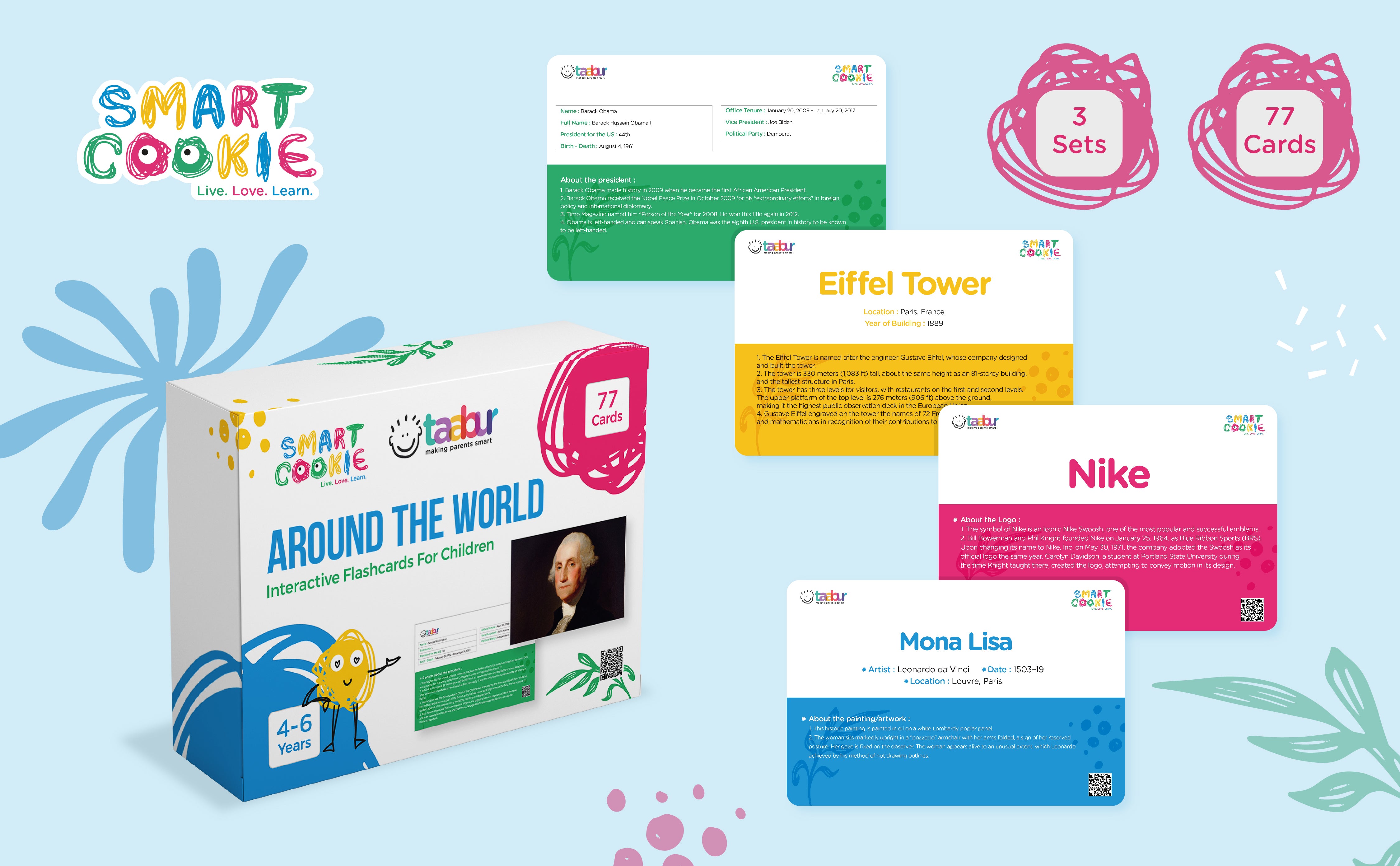 Around The World - 3 Sets of Interactive Flashcards - for Kids Aged 4 to 6 Years Old