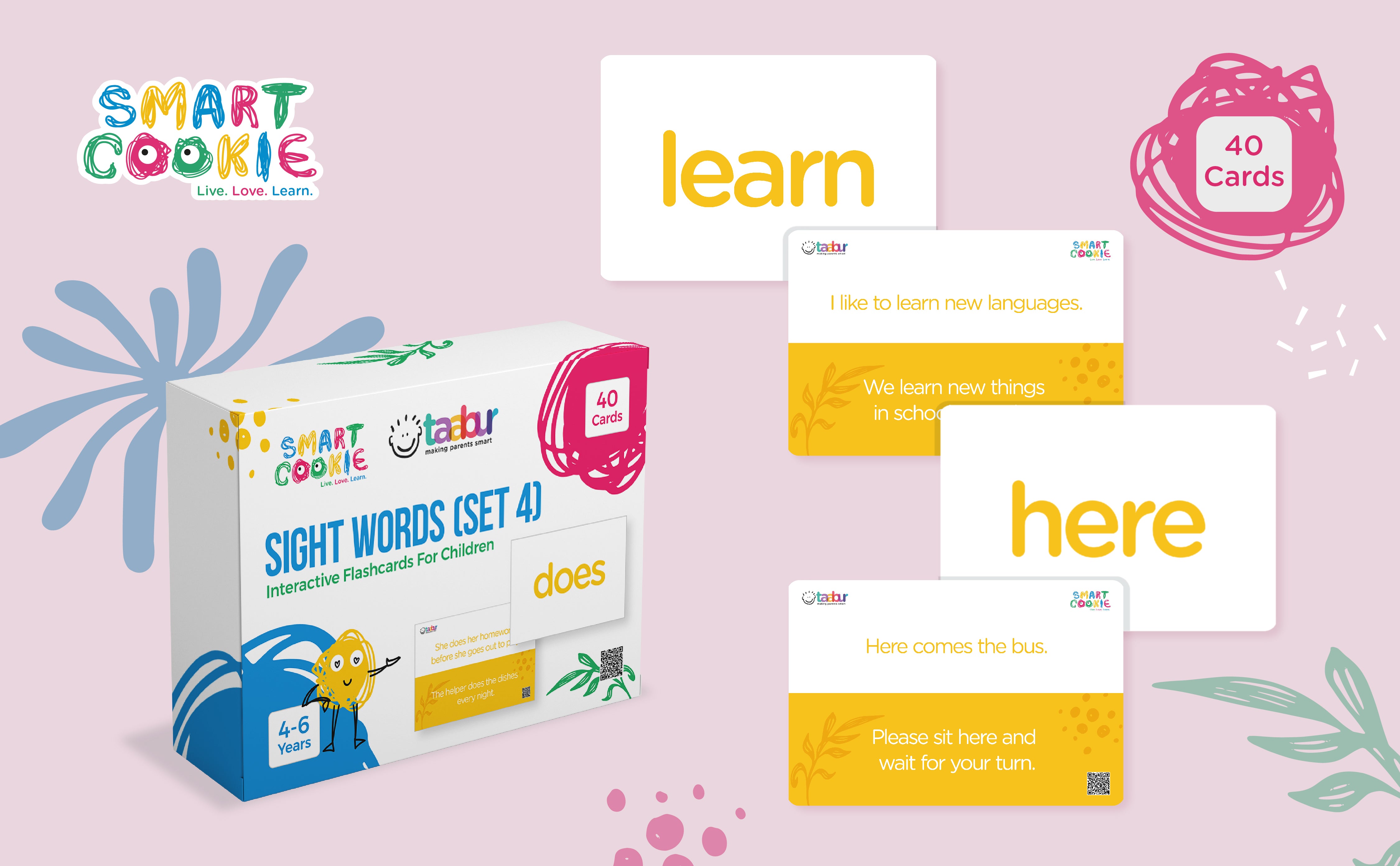 English Sight Words (Set 4) - Interactive Flashcards for Children (40 Cards) - for Kids Aged 2 to 4 Years Old