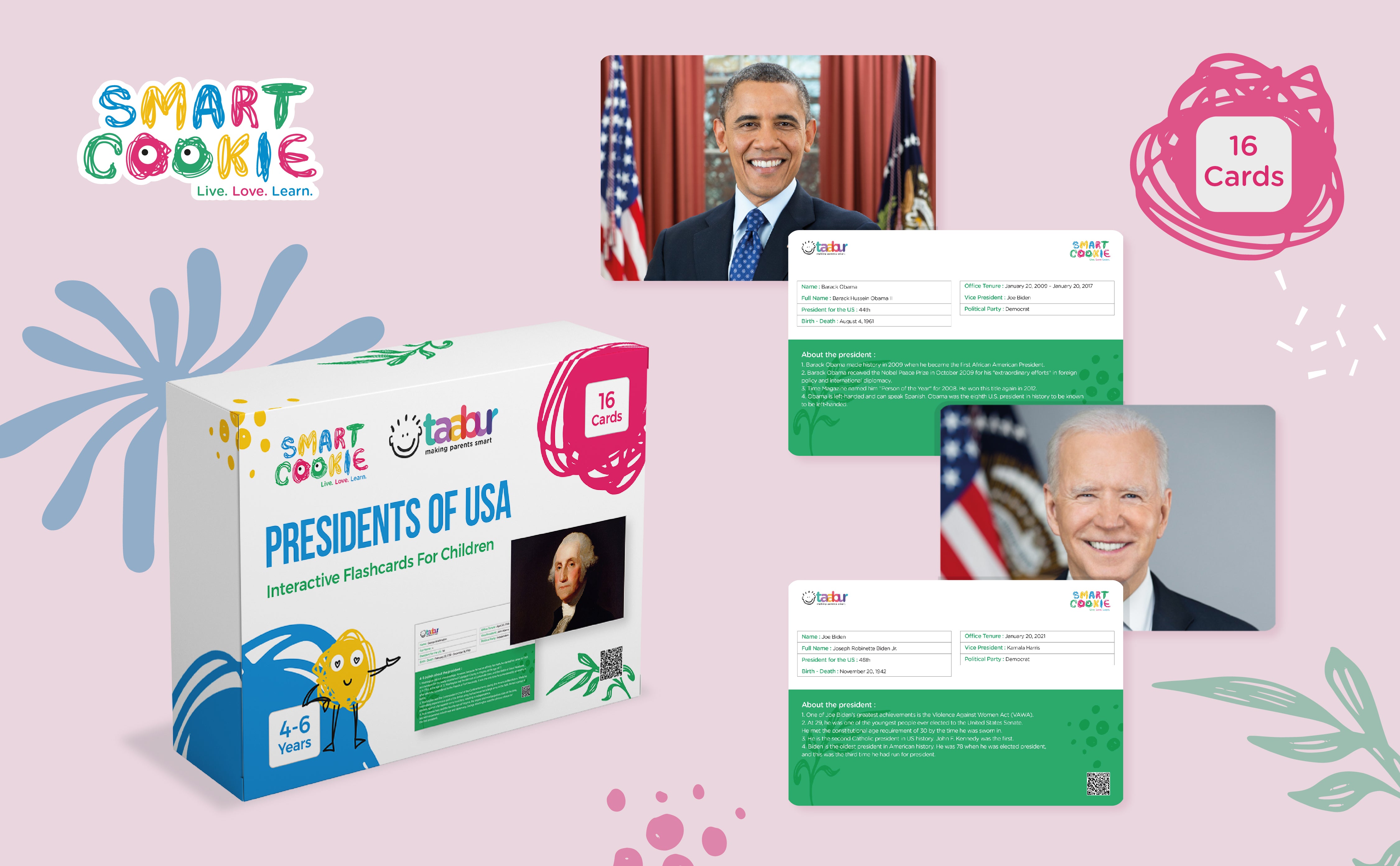 Presidents of USA - Interactive Flash Cards for Children (16 Cards) - for Kids Aged 4 to 6 Years Old