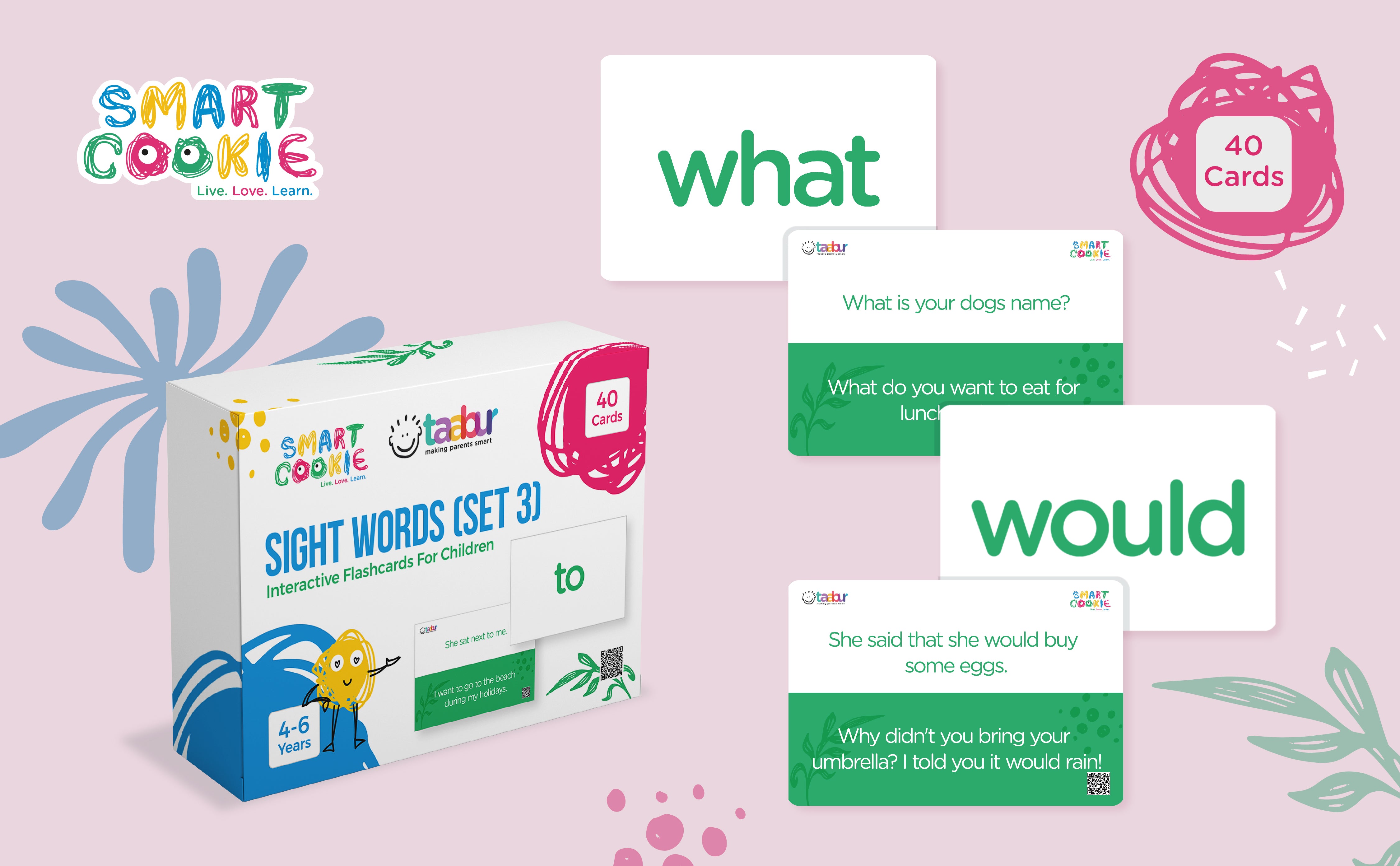 English Sight Words (Set 3) - Interactive Flashcards for Children (40 Cards) - for Kids Aged 2 to 4 Years Old