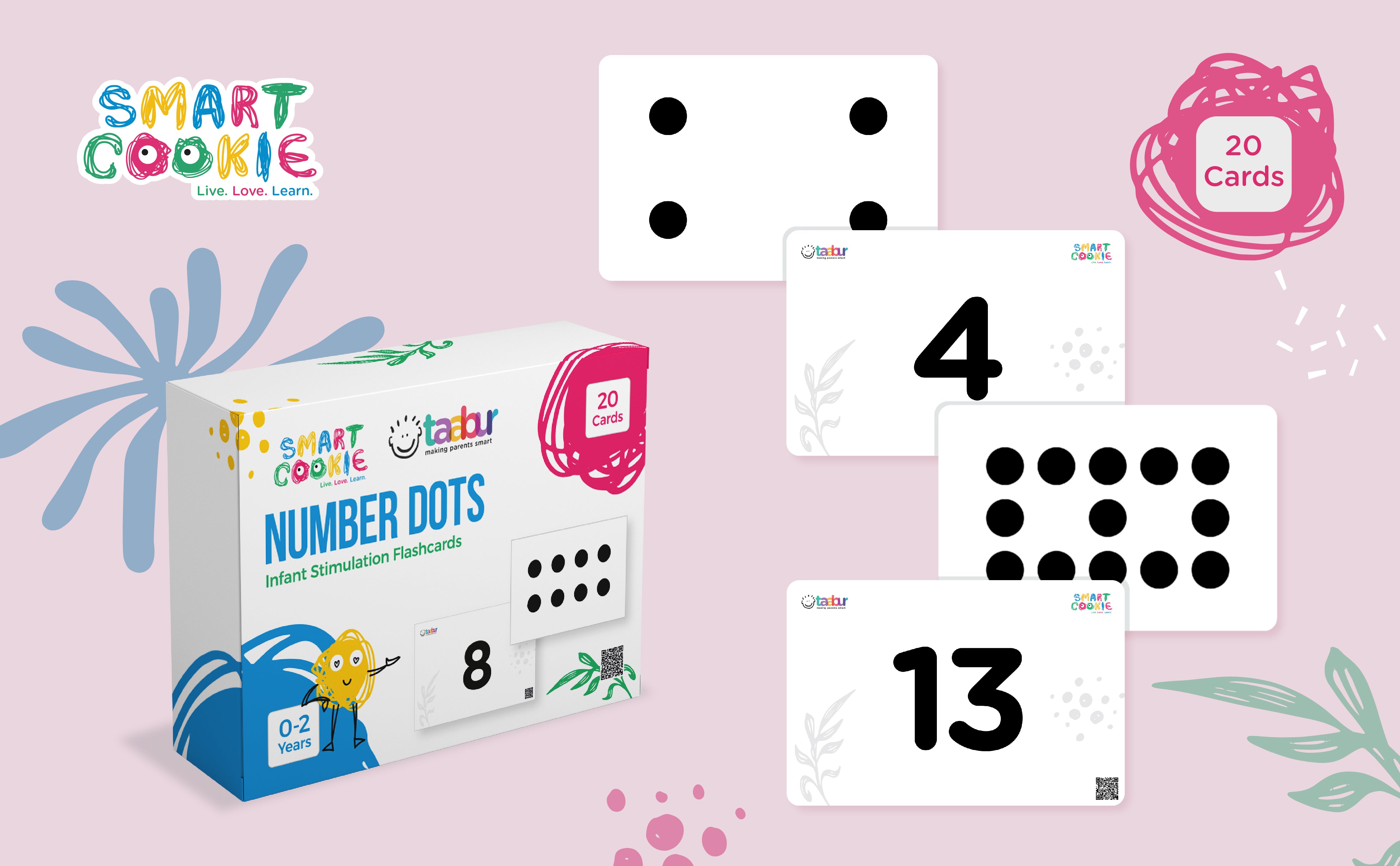 Number Dots - Infant Stimulation Flashcards (Black & White) (20 Cards) - for Kids Aged 0 to 2 Years Old