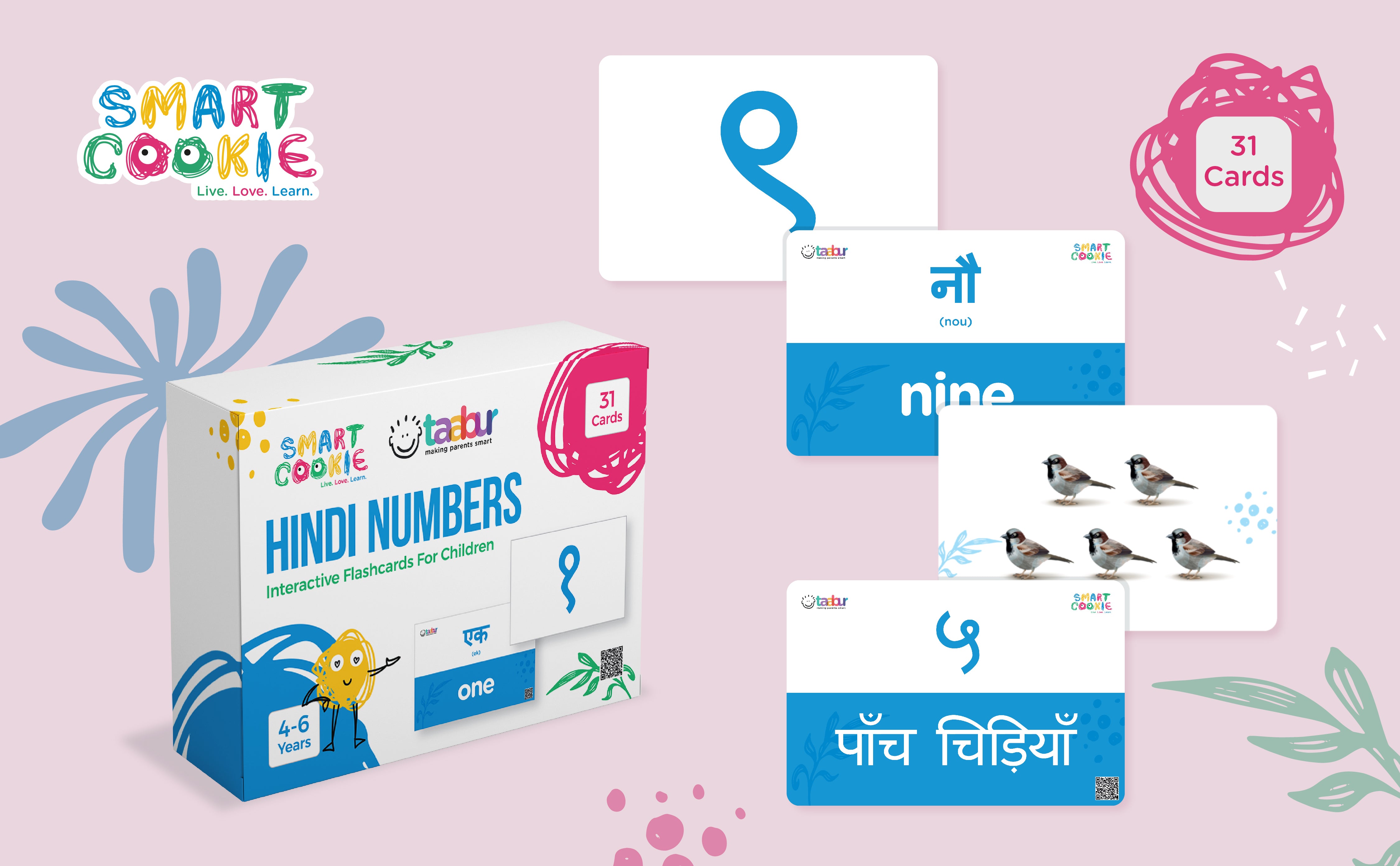 Hindi Numbers + Bonus Couting Cards - Interactive Flashcards for Children (31 Cards) - for Kids Aged 4 to 6 Years Old