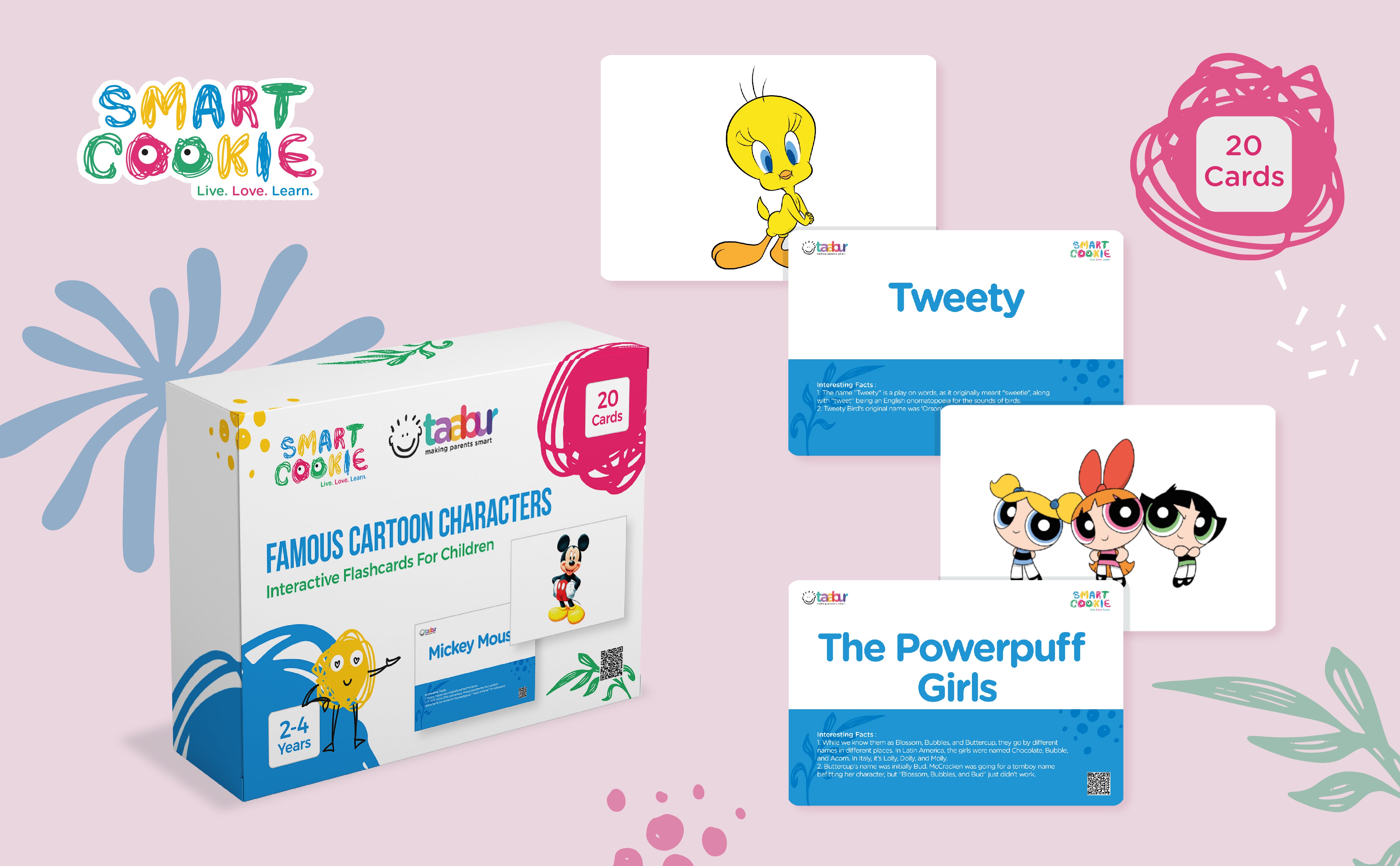Famous Cartoon Characters - Interactive Flash Cards for Children (20 Cards) - for Kids Aged 2 to 4 Years Old