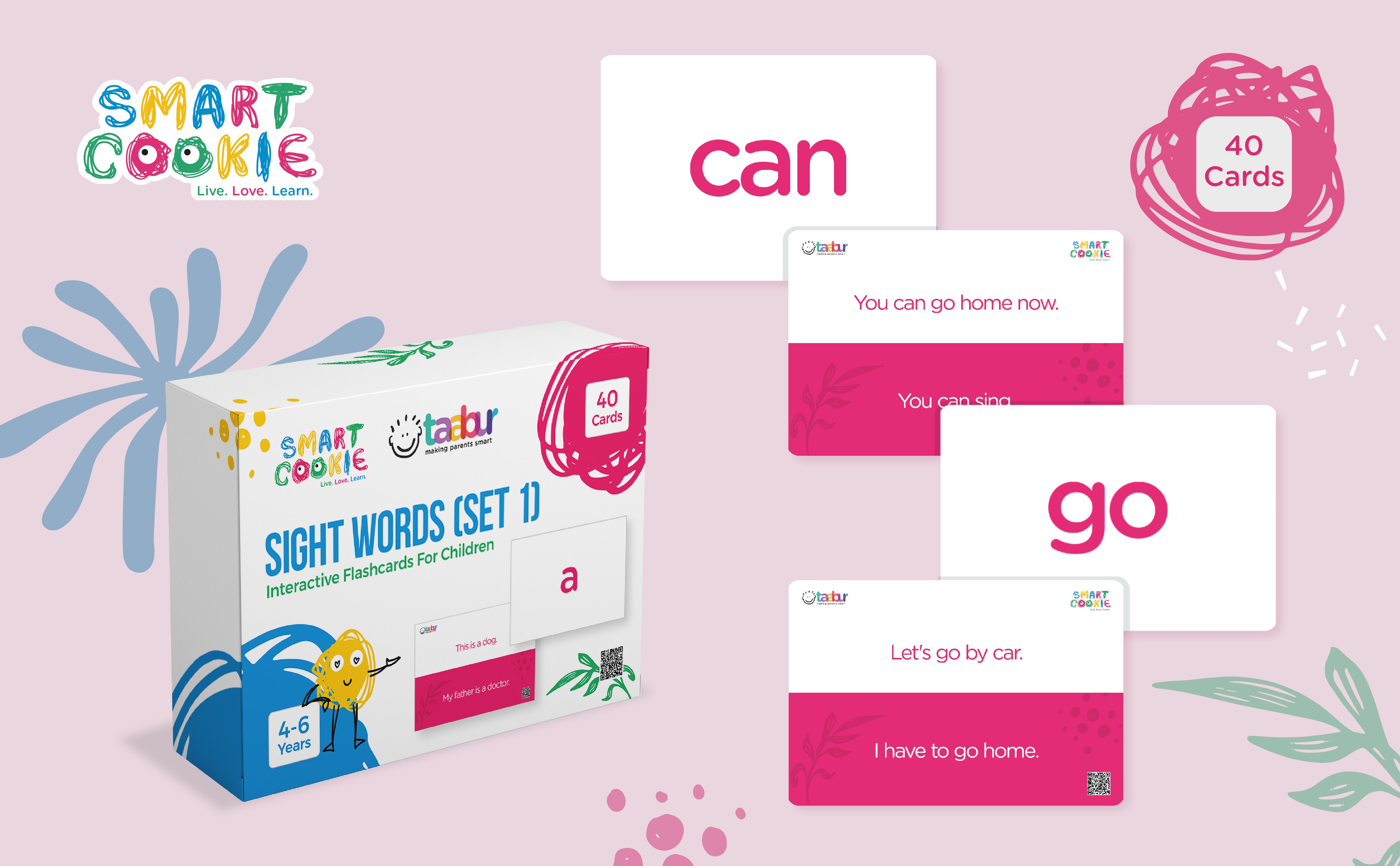 English Sight Words (Set 1) - Interactive Flashcards for Children (40 Cards) - for Kids Aged 2 to 4 Years Old